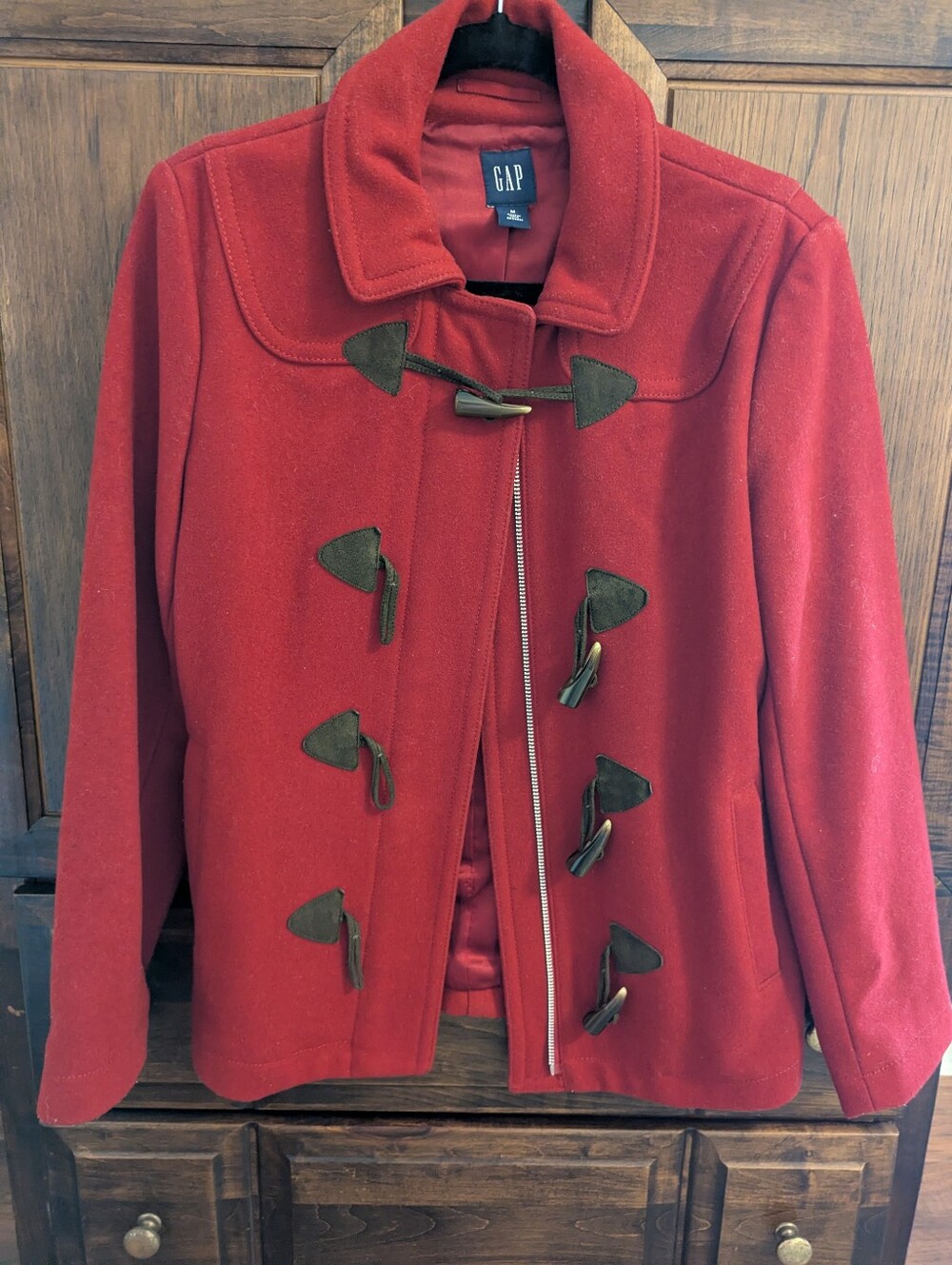 GAP Red Toggle Pea Coat with Brown Accents